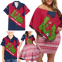 Liberia Lone Stars Rise Football Family Matching Off Shoulder Short Dress and Hawaiian Shirt with Map Graphic and National Flag Design