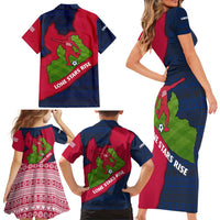 Liberia Lone Stars Rise Football Family Matching Short Sleeve Bodycon Dress and Hawaiian Shirt with Map Graphic and National Flag Design