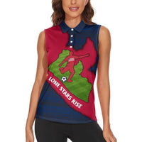 Liberia Lone Stars Rise Football Women Sleeveless Polo Shirt with Map Graphic and National Flag Design