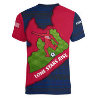 Liberia Lone Stars Rise Football Women V-Neck T-Shirt with Map Graphic and National Flag Design