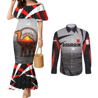 Bahrain Desert Camel Couples Matching Mermaid Dress and Long Sleeve Button Shirt with Sunset Glow and Starry Sky