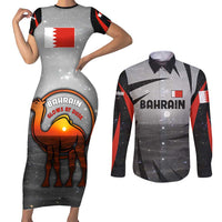 Bahrain Desert Camel Couples Matching Short Sleeve Bodycon Dress and Long Sleeve Button Shirt with Sunset Glow and Starry Sky