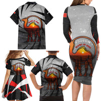 Bahrain Desert Camel Family Matching Long Sleeve Bodycon Dress and Hawaiian Shirt with Sunset Glow and Starry Sky