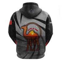 Bahrain Desert Camel Hoodie with Sunset Glow and Starry Sky