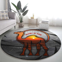 Bahrain Desert Camel Round Carpet with Sunset Glow and Starry Sky
