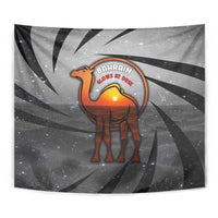 Bahrain Desert Camel Tapestry with Sunset Glow and Starry Sky