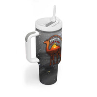 Bahrain Desert Camel Tumbler With Handle with Sunset Glow and Starry Sky