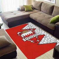 Bahrain Shield Design Area Rug with Arabesque Tile Motif in Red