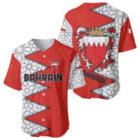 Bahrain Shield Design Baseball Jersey with Arabesque Tile Motif in Red