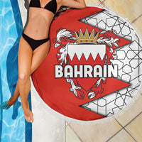 Bahrain Shield Design Beach Blanket with Arabesque Tile Motif in Red