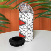 Bahrain Shield Design 4 in 1 Can Cooler Tumbler with Arabesque Tile Motif in Red