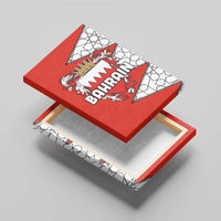 Bahrain Shield Design Canvas Wall Art with Arabesque Tile Motif in Red
