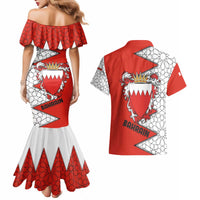 Bahrain Shield Design Couples Matching Mermaid Dress and Hawaiian Shirt with Arabesque Tile Motif in Red