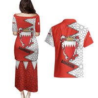 Bahrain Shield Design Couples Matching Puletasi and Hawaiian Shirt with Arabesque Tile Motif in Red