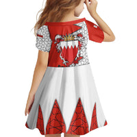 Bahrain Shield Design Family Matching Long Sleeve Bodycon Dress and Hawaiian Shirt with Arabesque Tile Motif in Red
