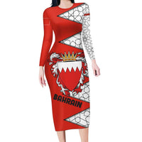 Bahrain Shield Design Family Matching Long Sleeve Bodycon Dress and Hawaiian Shirt with Arabesque Tile Motif in Red