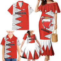 Bahrain Shield Design Family Matching Mermaid Dress and Hawaiian Shirt with Arabesque Tile Motif in Red