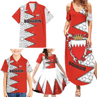 Bahrain Shield Design Family Matching Summer Maxi Dress and Hawaiian Shirt with Arabesque Tile Motif in Red