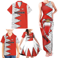 Bahrain Shield Design Family Matching Tank Maxi Dress and Hawaiian Shirt with Arabesque Tile Motif in Red