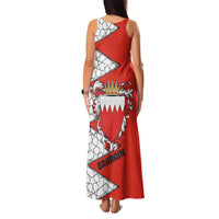Bahrain Shield Design Family Matching Tank Maxi Dress and Hawaiian Shirt with Arabesque Tile Motif in Red