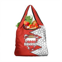 Bahrain Shield Design Grocery Bag with Arabesque Tile Motif in Red