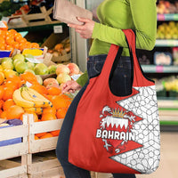 Bahrain Shield Design Grocery Bag with Arabesque Tile Motif in Red