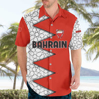 Bahrain Shield Design Hawaiian Shirt with Arabesque Tile Motif in Red