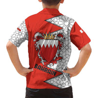 Bahrain Shield Design Hawaiian Shirt with Arabesque Tile Motif in Red