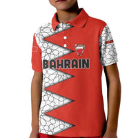 Bahrain Shield Design Kid Polo Shirt with Arabesque Tile Motif in Red