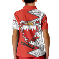 Bahrain Shield Design Kid Polo Shirt with Arabesque Tile Motif in Red