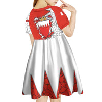 Bahrain Shield Design Kid Short Sleeve Dress with Arabesque Tile Motif in Red