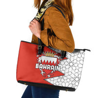 Bahrain Shield Design Leather Tote Bag with Arabesque Tile Motif in Red