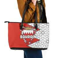 Bahrain Shield Design Leather Tote Bag with Arabesque Tile Motif in Red