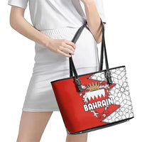 Bahrain Shield Design Leather Tote Bag with Arabesque Tile Motif in Red