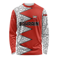Bahrain Shield Design Long Sleeve Shirt with Arabesque Tile Motif in Red