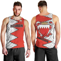 Bahrain Shield Design Men Tank Top with Arabesque Tile Motif in Red