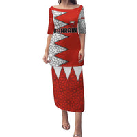 Bahrain Shield Design Puletasi with Arabesque Tile Motif in Red