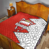 Bahrain Shield Design Quilt with Arabesque Tile Motif in Red