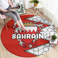 Bahrain Shield Design Round Carpet with Arabesque Tile Motif in Red