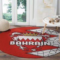 Bahrain Shield Design Round Carpet with Arabesque Tile Motif in Red