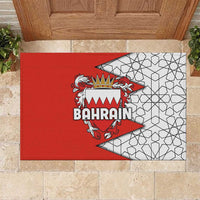 Bahrain Shield Design Rubber Doormat with Arabesque Tile Motif in Red