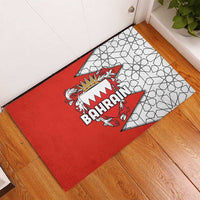 Bahrain Shield Design Rubber Doormat with Arabesque Tile Motif in Red