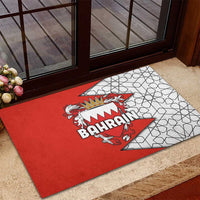 Bahrain Shield Design Rubber Doormat with Arabesque Tile Motif in Red