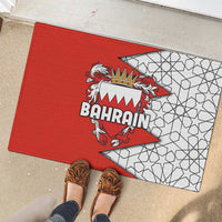 Bahrain Shield Design Rubber Doormat with Arabesque Tile Motif in Red