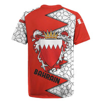 Bahrain Shield Design Rugby Jersey with Arabesque Tile Motif in Red