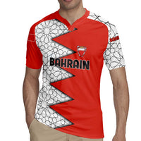 Bahrain Shield Design Rugby Jersey with Arabesque Tile Motif in Red