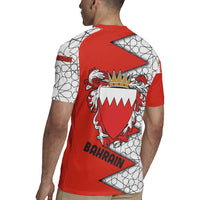 Bahrain Shield Design Rugby Jersey with Arabesque Tile Motif in Red