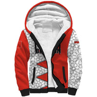 Bahrain Shield Design Sherpa Hoodie with Arabesque Tile Motif in Red