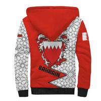 Bahrain Shield Design Sherpa Hoodie with Arabesque Tile Motif in Red