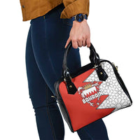 Bahrain Shield Design Shoulder Handbag with Arabesque Tile Motif in Red